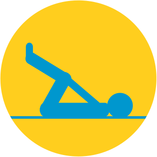 a figure performing a stretching exercise inside a yellow circle