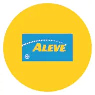 an illustrated bottle of aleve inside a yellow circle